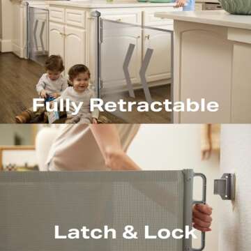 Cumbor 55" Wide Retractable Baby Gates for Doorways, Mom's Choice Award - Mesh Dog Gate for The House, One-Hand Opening Child Toddler Gates for Stairs, Pet Puppy Fence Indoor & Outdoor, Gray