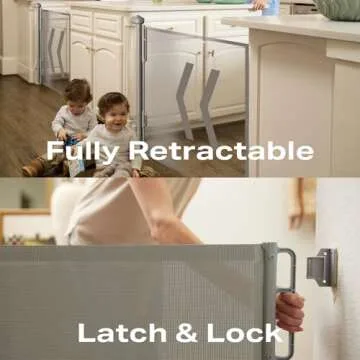 Cumbor 55" Wide Retractable Baby Gates for Doorways, Mom's Choice Award - Mesh Dog Gate for The House, One-Hand Opening Child Toddler Gates for Stairs, Pet Puppy Fence Indoor & Outdoor, Gray