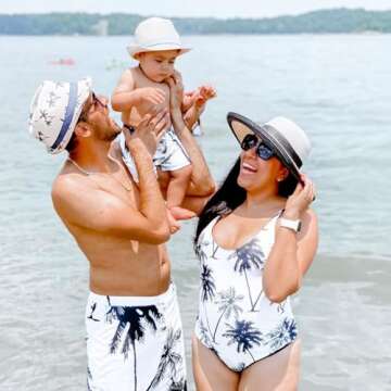 IFFEI Mommy and Me Family Matching Swimsuits Coconut Tree Printed One Piece Summer Sporty Monokini Bathing Suits Men: XL