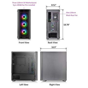 Thermaltake V250 Motherboard Sync ARGB ATX Mid-Tower Chassis with 3 120mm 5V Addressable RGB Fan + 1...