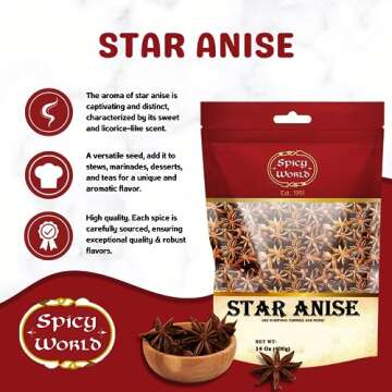 Spicy World Star Anise 14 Oz Bulk Bag | Premium Quality Whole Pods | Chinese Star Anise Pods - Perfect for Flavorful Dishes | Great for Baking & Tea