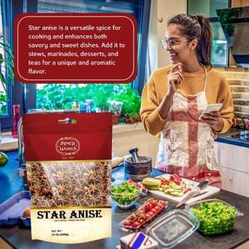 Spicy World Star Anise 14 Oz Bulk Bag | Premium Quality Whole Pods | Chinese Star Anise Pods - Perfect for Flavorful Dishes | Great for Baking & Tea