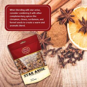 Spicy World Star Anise 14 Oz Bulk Bag | Premium Quality Whole Pods | Chinese Star Anise Pods - Perfect for Flavorful Dishes | Great for Baking & Tea