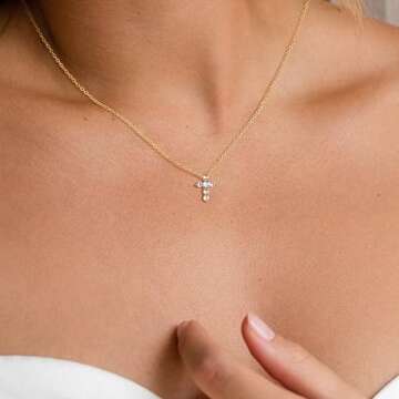 Tewiky Dainty Cross Necklace for Women, Simple Gold Jewelry