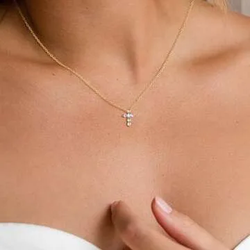 Tewiky Dainty Cross Necklace for Women, Simple Gold Jewelry