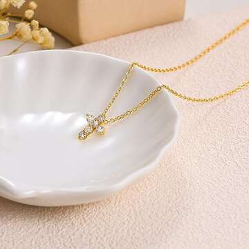 Tewiky Dainty Cross Necklace for Women, Simple Gold Jewelry