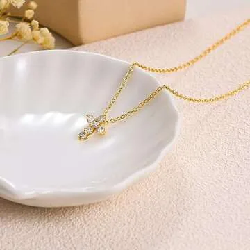 Tewiky Dainty Cross Necklace for Women, Simple Gold Jewelry