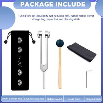 128 Hz Tuning Fork Weights Aluminum Clinical Grade Nerve/Sensory with Black Silicone Hammer, Cleaning Cloth and Felt Case, Non-Magnetic Aluminum Alloy