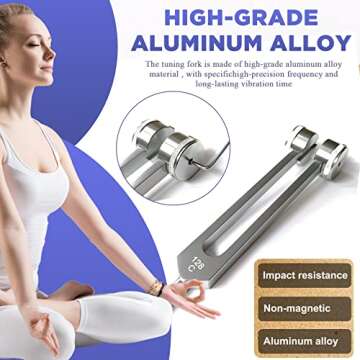 128 Hz Tuning Fork Weights Aluminum Clinical Grade Nerve/Sensory with Black Silicone Hammer, Cleaning Cloth and Felt Case, Non-Magnetic Aluminum Alloy