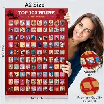 Me Time Joy Top 100 Anime Scratch Off Poster With Scratching Tool and Ebook,100 Anime Bucket List Se...