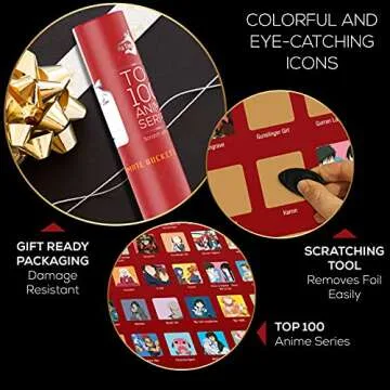 Me Time Joy Top 100 Anime Scratch Off Poster With Scratching Tool and Ebook,100 Anime Bucket List Series