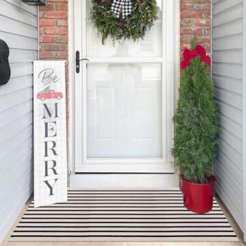 LEEVAN Black and White Striped Outdoor Rug Runner 24"x51" Layering Doormat Farmhouse Front Porch Rug...