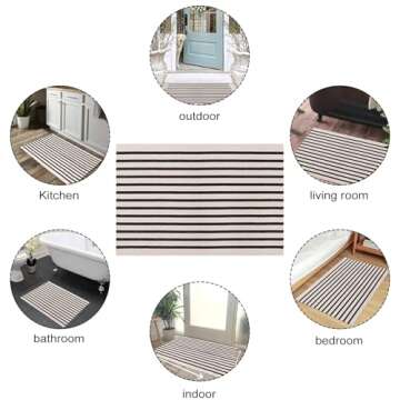 LEEVAN Black and White Striped Outdoor Rug Runner 24"x51" Layering Doormat Farmhouse Front Porch Rug Cotton Woven Washable Throw Carpet for Hallway/Front Steps/Bathroom/Kitchen/Home Entrance