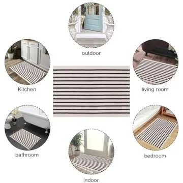LEEVAN Black and White Striped Outdoor Rug Runner 24"x51" Layering Doormat Farmhouse Front Porch Rug Cotton Woven Washable Throw Carpet for Hallway/Front Steps/Bathroom/Kitchen/Home Entrance