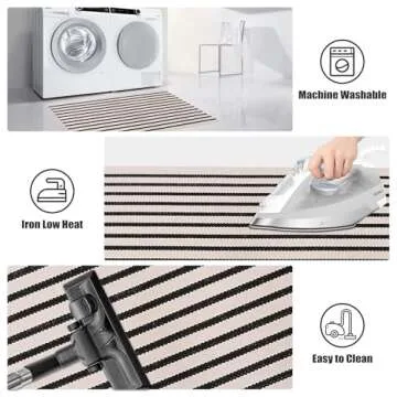 LEEVAN Black and White Striped Outdoor Rug Runner 24"x51" Layering Doormat Farmhouse Front Porch Rug Cotton Woven Washable Throw Carpet for Hallway/Front Steps/Bathroom/Kitchen/Home Entrance