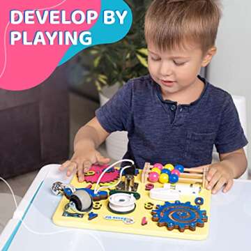 Busy Board for Toddlers, Sensory Game, Montessori Board for Kids, Activity Toy for Toddlers, Develop Fine Motor Skills, Educational Learning Toy, Learning Wooden Travel Toy, Doors and Locks