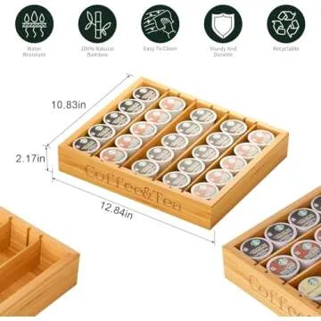 MinBoo Bamboo K Cup Holder for Drawer or Countertop Coffee Pod Holder 25-36 K Cup Pod Storage Tea Ba...