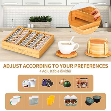 MinBoo Bamboo K Cup Holder for Drawer or Countertop Coffee Pod Holder 25-36 K Cup Pod Storage Tea bag organizer K Cup Storage for Coffee Station Home Office and Kitchen (Bamboo)