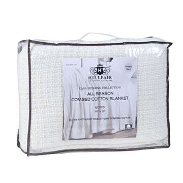 HILLFAIR 100% Soft Premium Combed Cotton Thermal Blanket– Queen Blankets– Soft Cozy Warm Cotton Blanket– Bed Throw Blanket– Queen Bed Blankets– All Season Cotton Blanket– Ivory Queen Cotton Blankets
