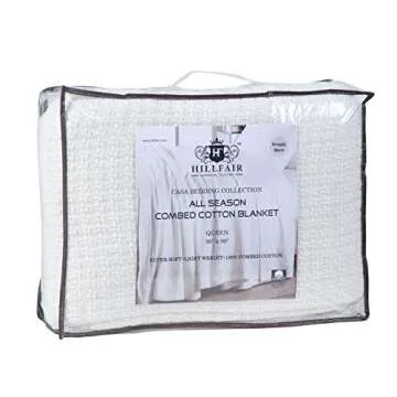 HILLFAIR 100% Soft Premium Combed Cotton Thermal Blanket– Queen Blankets– Soft Cozy Warm Cotton Blanket– Bed Throw Blanket– Queen Bed Blankets– All Season Cotton Blanket– Ivory Queen Cotton Blankets