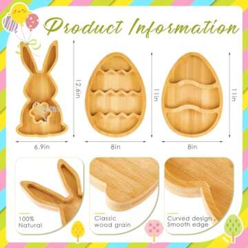 Patelai 3 Pieces Easter Wooden Serving Tray Easter Plates Bunny Charcuterie Board Bunny Plates Dishes Charcuterie Board Dinner Tray Rabbit Shaped Wooden Easter Party Decorations
