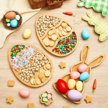 Patelai 3 Pieces Easter Wooden Serving Tray Easter Plates Bunny Charcuterie Board Bunny Plates Dishes Charcuterie Board Dinner Tray Rabbit Shaped Wooden Easter Party Decorations