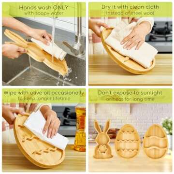 Patelai 3 Pieces Easter Wooden Serving Tray Easter Plates Bunny Charcuterie Board Bunny Plates Dishes Charcuterie Board Dinner Tray Rabbit Shaped Wooden Easter Party Decorations