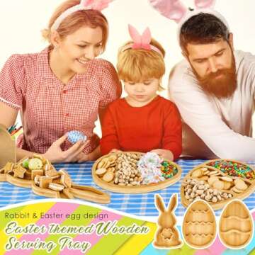 Patelai 3 Pieces Easter Wooden Serving Tray Easter Plates Bunny Charcuterie Board Bunny Plates Dishes Charcuterie Board Dinner Tray Rabbit Shaped Wooden Easter Party Decorations