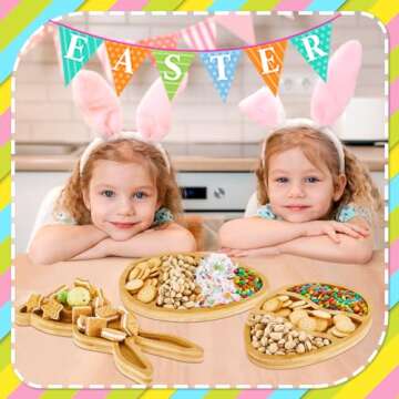 Patelai 3 Pieces Easter Wooden Serving Tray Easter Plates Bunny Charcuterie Board Bunny Plates Dishes Charcuterie Board Dinner Tray Rabbit Shaped Wooden Easter Party Decorations