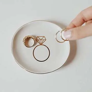 Sweet Water Decor Ring Jewelry Dish Tray | Great for Her Engagement Engaged Ring Dish Holder Bride Ring Holder Gold Ceramic Trinket Tray Wedding Accessories