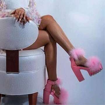 AOSPHIRAYLIAN Womens Platform Faux Fur Sandals Chunky Heel Open Toe Ankle Strap High Heeled Dress Pumps