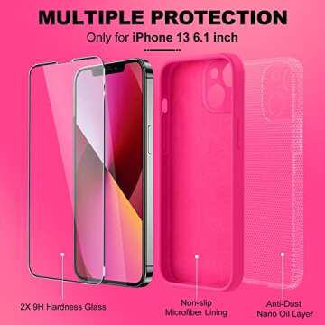 BossKiss Compatible with iPhone 13 Case, Premium Silicone Upgraded [Camera Protection] [2 Screen Protectors] [Soft Anti-Scratch Microfiber Lining] Phone Case for iPhone 13 6.1 inch - Hot Pink