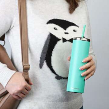 Cupture Stainless Steel Skinny Insulated Tumbler Cup with Lid and Reusable Straw - 16 oz (Bright Teal)