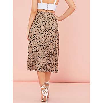 Floerns Women's Floral Printed Elastic Waist A Line Pleated Ruffle Midi Skirt Brown DotsXS