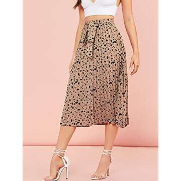Floerns Women's Floral Printed Elastic Waist A Line Pleated Ruffle Midi Skirt Brown DotsXS