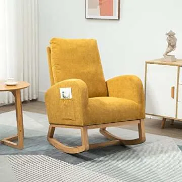 Dolonm Rocking Chair Mid-Century Modern Nursery Rocking Armchair Upholstered Tall Back Accent Glider...
