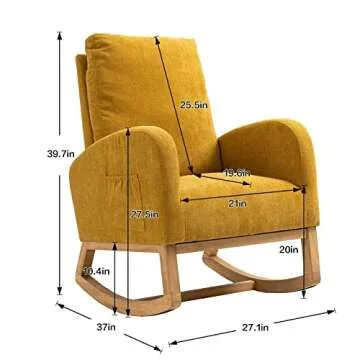Dolonm Rocking Chair Mid-Century Modern Nursery Rocking Armchair Upholstered Tall Back Accent Glider Rocker for Living Room (Yellow)