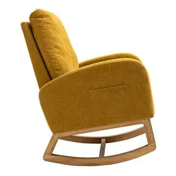 Dolonm Rocking Chair Mid-Century Modern Nursery Rocking Armchair Upholstered Tall Back Accent Glider Rocker for Living Room (Yellow)