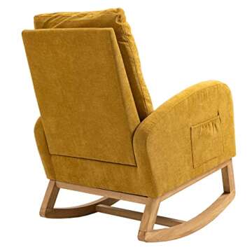 Dolonm Rocking Chair Mid-Century Modern Nursery Rocking Armchair Upholstered Tall Back Accent Glider Rocker for Living Room (Yellow)