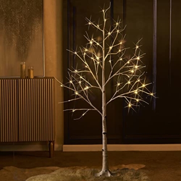 Fudios Lighted Birch Trees 4FT 48LED, Pre Lit White Tree Lights Plug in for Home Christmas Wedding P...