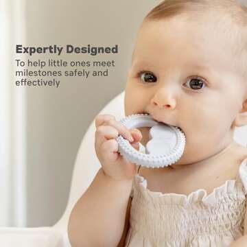 ezpz Oral Development Tools - 3 Months+ (3 Pack in Pewter) - Non-Slip Loop, Smile and Stick, 100% Silicone Tools to Practice Feeding + Chewing - Sensory Bumps - Dishwasher Safe