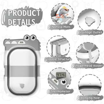 MoreFeel Collapsible Baby Bathtub for Newborn with Thermometer & 1 Hooded Towel & 1 Soft Floating Cu...