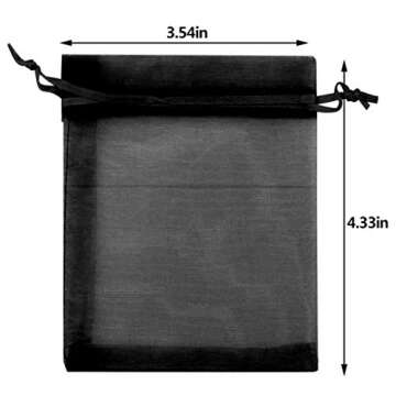 Bskifnn 100pcs Black Organza Bags with Satin Drawstring for Gifts