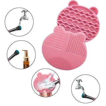 Tenmon Makeup Brush Cleaning Mat, 2 in 1 Silicone Brush, Cleaner Dryer Tray Brush Portable Travel Makeup Brush Scrubber Mat Cleaning Tool (Rose red)