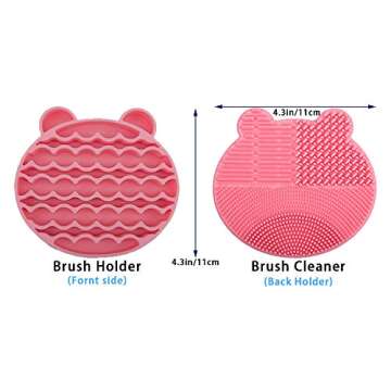 Tenmon Makeup Brush Cleaning Mat, 2 in 1 Silicone Brush, Cleaner Dryer Tray Brush Portable Travel Makeup Brush Scrubber Mat Cleaning Tool (Rose red)