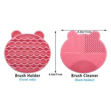 Tenmon Makeup Brush Cleaning Mat, 2 in 1 Silicone Brush, Cleaner Dryer Tray Brush Portable Travel Makeup Brush Scrubber Mat Cleaning Tool (Rose red)