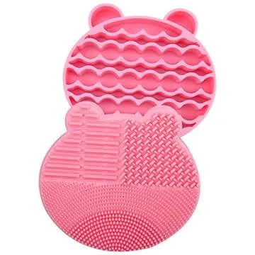 Tenmon Makeup Brush Cleaning Mat, 2 in 1 Silicone Brush, Cleaner Dryer Tray Brush Portable Travel Makeup Brush Scrubber Mat Cleaning Tool (Rose red)