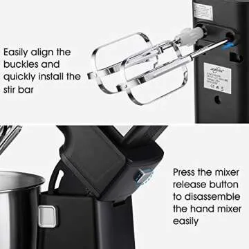 Stand Mixer, 5 Speeds Electric Mixer 2 in 1 Hand Mixer with 4 Quarts Stainless Steel Mixing Bowl, Beaters & Dough Hooks (Balck-Stand Mixer)