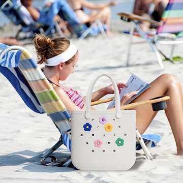 Enruiya Charms fits for Bogg Bags Flower Charms Accessories fits for Simply Southern Beach Totes Decoration