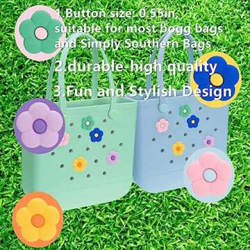 Enruiya Charms fits for Bogg Bags Flower Charms Accessories fits for Simply Southern Beach Totes Decoration